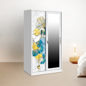 mirror steel wardrobe with lock sliding doors closet furniture for bedroom