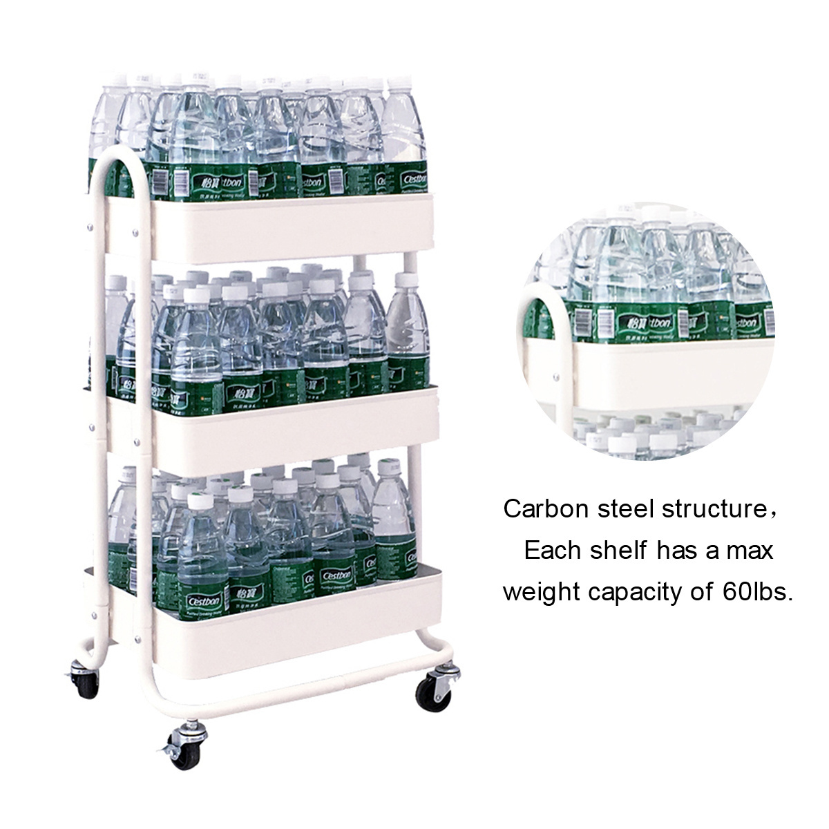 Metal Mesh Rolling Storage Cart 3 Tier Rolling Tool Cart With Handle and Lockable Wheels For Office Kitchen carro rodante kereta