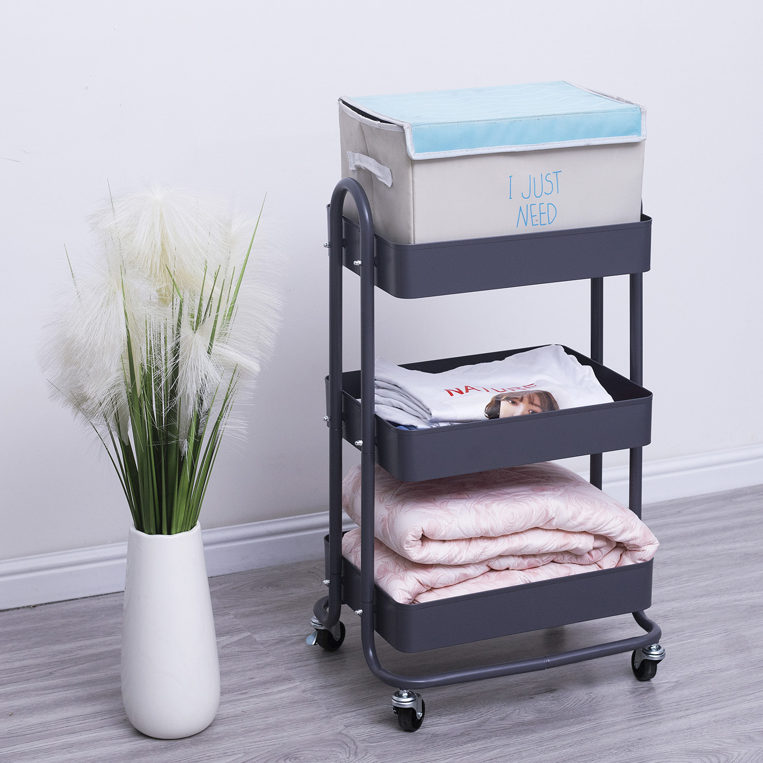 Metal Mesh Rolling Storage Cart 3 Tier Rolling Tool Cart With Handle and Lockable Wheels For Office Kitchen carro rodante kereta