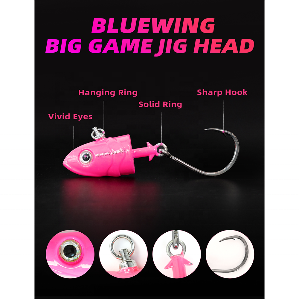 BLUEWING 2oz-7oz Fish Shape Jig Head Hook Jighead Fishing Lure Swimbait Jig Head Fishing Lure Lead Big Game Swing Hook Jighead