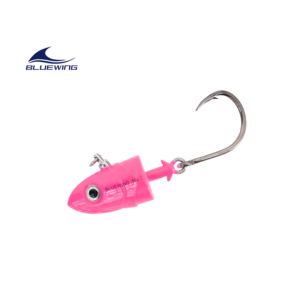 BLUEWING 2oz-7oz Fish Shape Jig Head Hook Jighead Fishing Lure Swimbait Jig Head Fishing Lure Lead Big Game Swing Hook Jighead