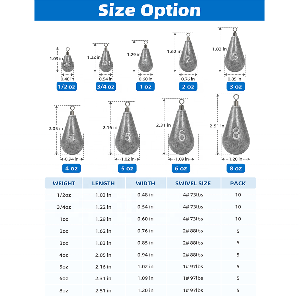 1/2oz-8oz Cast Customized Teardrop Shaped Bell Sinkers Lead Swivel Fishing Sinkers Dipsey Sinkers