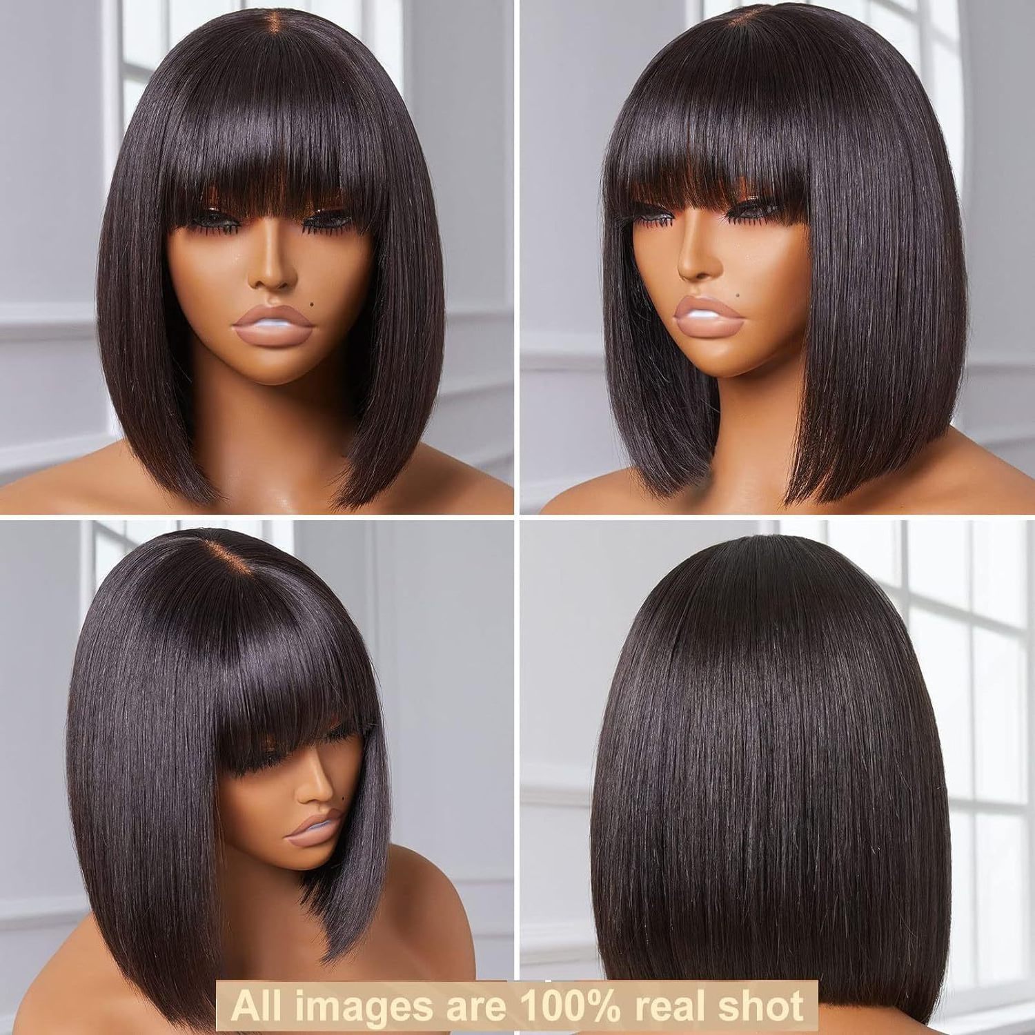 Wholesale Full Lace HD Synthetic Human Hair Wigs Silky Straight With Bangs Human Hair Wigs Short BOb Machine Made Wig Vendor