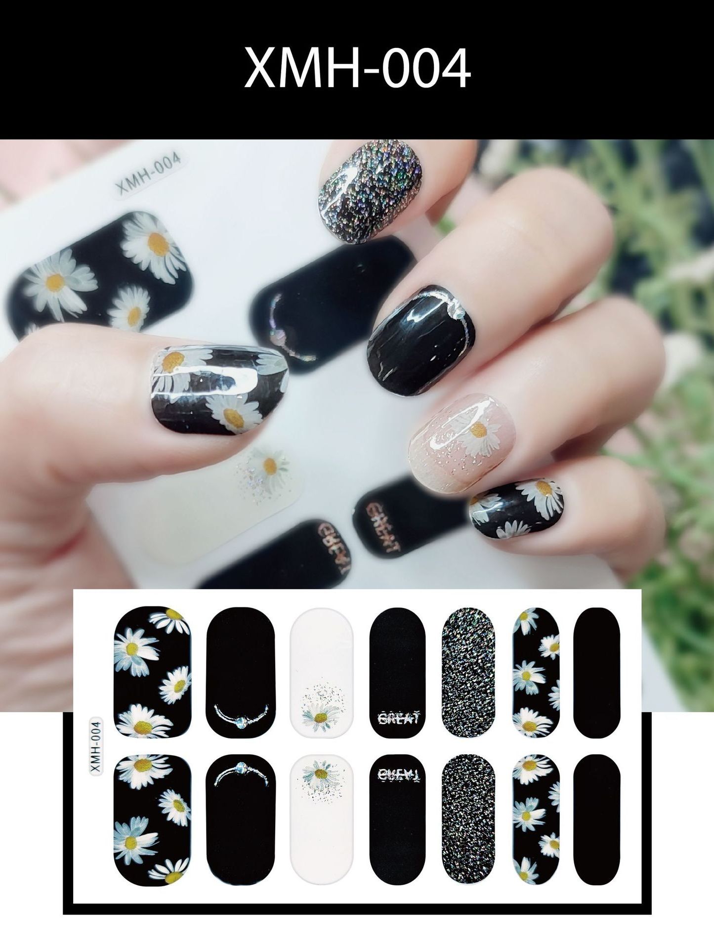 Blossom Flower  Series 14 Pieces/Set Nail Wrap Strips Daisy Japanese Style Nail Sticker