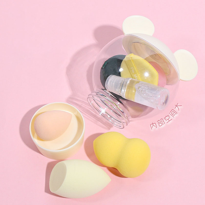 3pcs Cute Mickey Bear Head Storage Box New Arrival Dry And Wet Dual Use Sponge Puff Make Up Sponge Facial Beauty Sponge Blender