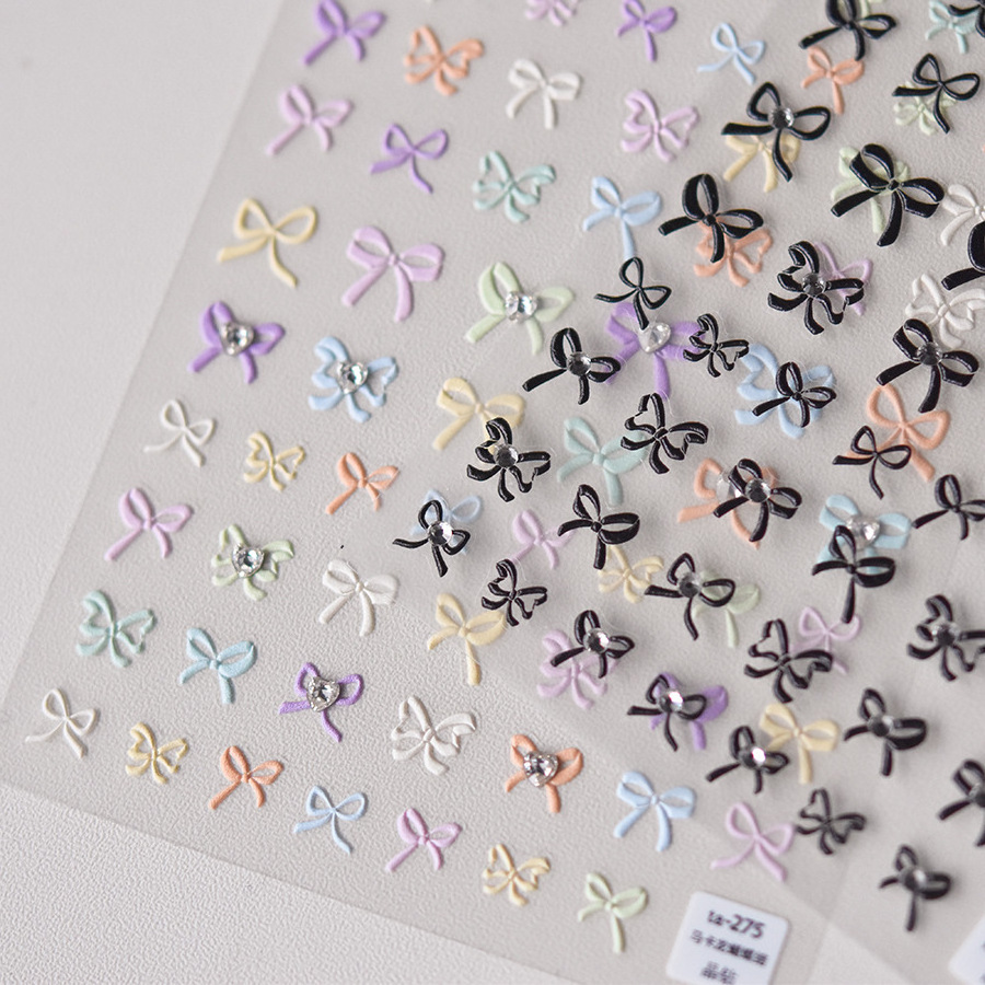 Nail Bow Diamond Japanese Vintage Adhesive Bow Nail Decals Wraps Charms Emboss Stickers For Nail Beauty