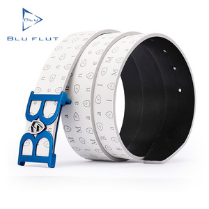 Whitebelt Blu Flut custom design belt buckle Stainless Steel BeltBuckle Cowhide Belt custom belts