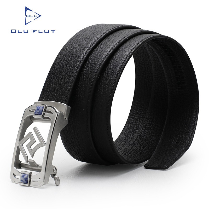 Blu Flut custom logo belt special automatic buckle with sodalite gemstone custom design belt buckle belt for man