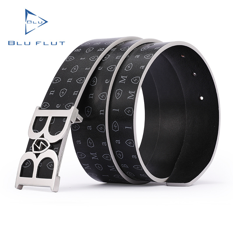 Whitebelt Blu Flut custom design belt buckle Stainless Steel BeltBuckle Cowhide Belt custom belts