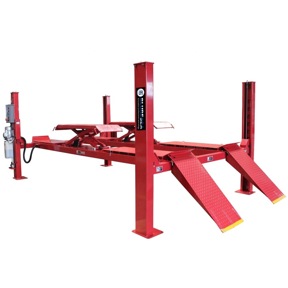 High quality wheel alignment four post hydraulic car lift heavy duty 4T with scissor type middle lift with CE