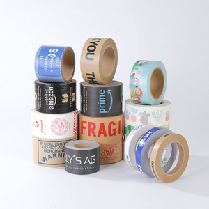 Custom Printed Logo Black Brown Water Activated Gummed Reinforced Self Adhesive Packing Kraft Paper Tape