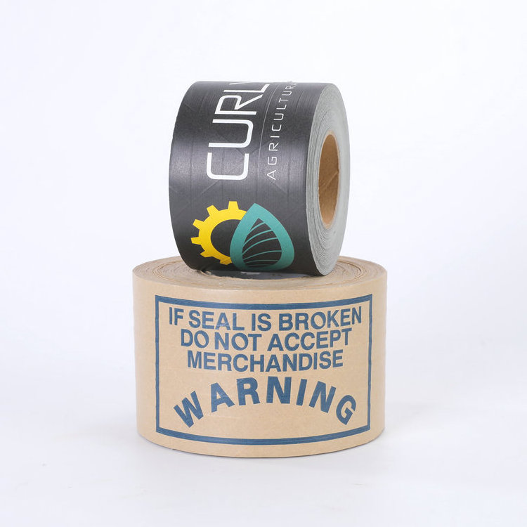 Custom Printed Logo Black Brown Water Activated Gummed Reinforced Self Adhesive Packing Kraft Paper Tape