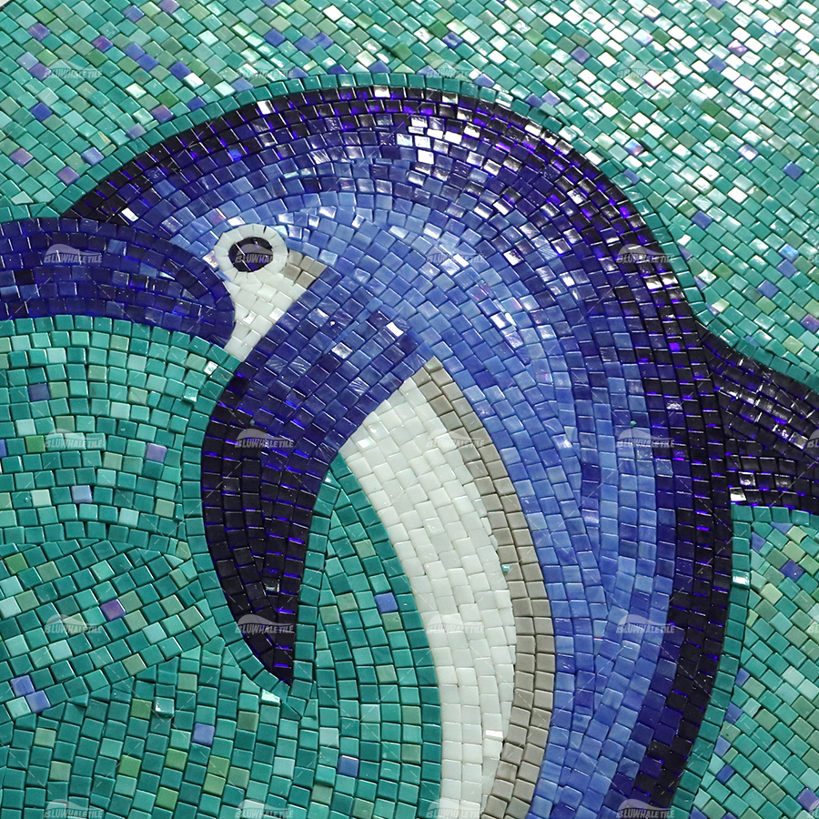 Dolphin Handmade Customized Tile Murals In Mosaics Under Water Mural Art Mosaic Glass Swimming Pool Floor Mosaic Mural Art Tile