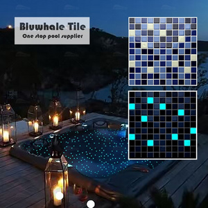 Bluwhale Tile Factory Supply Outdoor 1x1 Blue Glazed Porcelain Fluorescent Luminous Pool Mosaic Glow in the Dark Pool Tiles