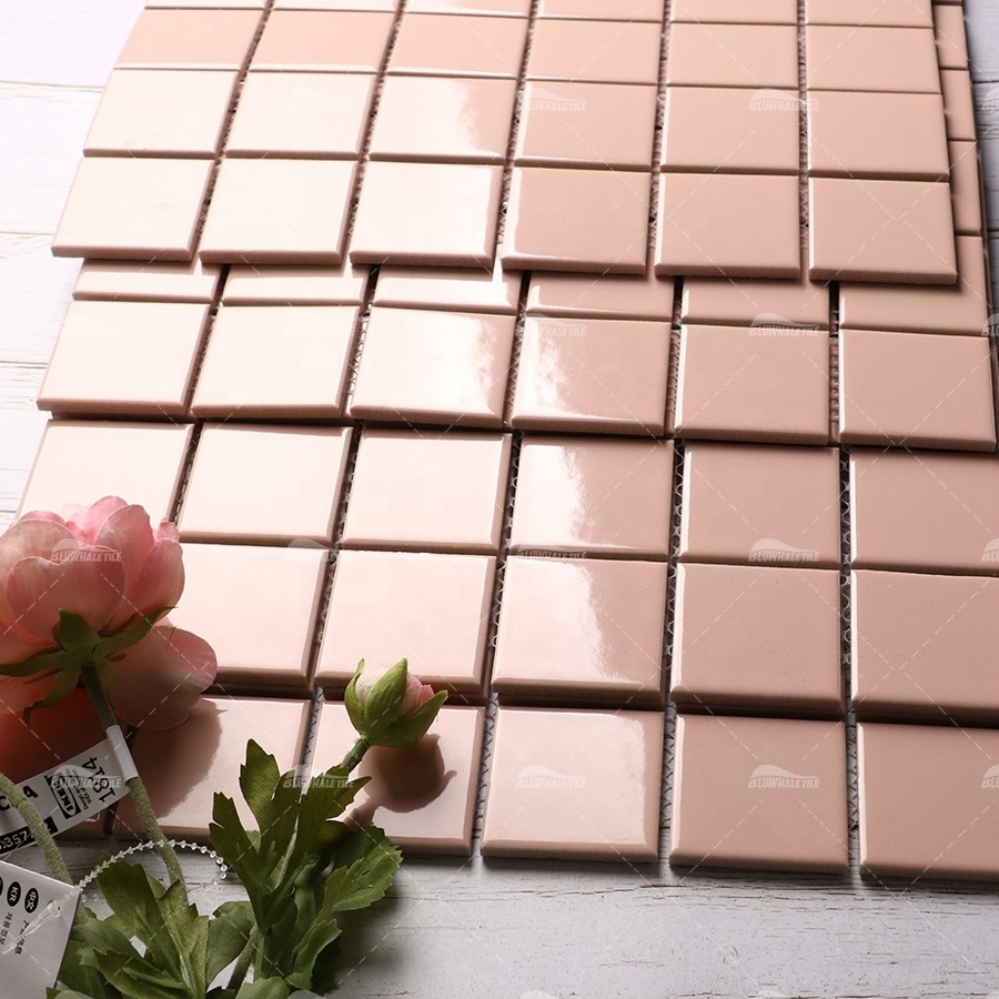 Bluwhale Tile Foshan Factory 48x48 Square Pink Tile Bathroom Wall Spa Glaze Ceramic 2 Inch Pink Pool Tiles