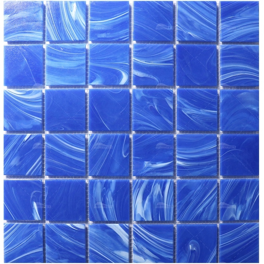 Hot Melt Gloden Line Square Swimming Pool Mosaics 50mm Glass Swimming Mosaic Tiles Bali Pool Tiles Blue