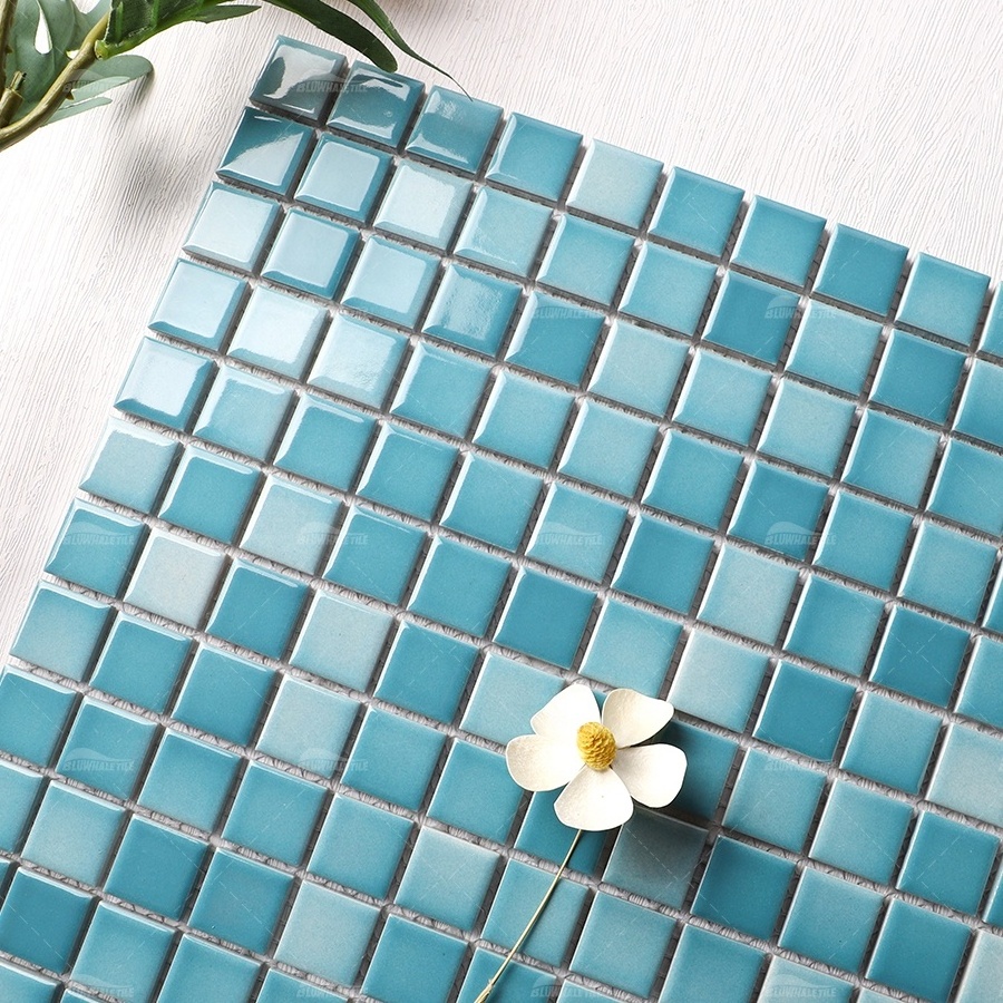 Bluwhale Tile Spa Bathroom Wall Decor 1x1 Ceramic Glazed Blend Blue Square Pool Porcelain Tile For Project