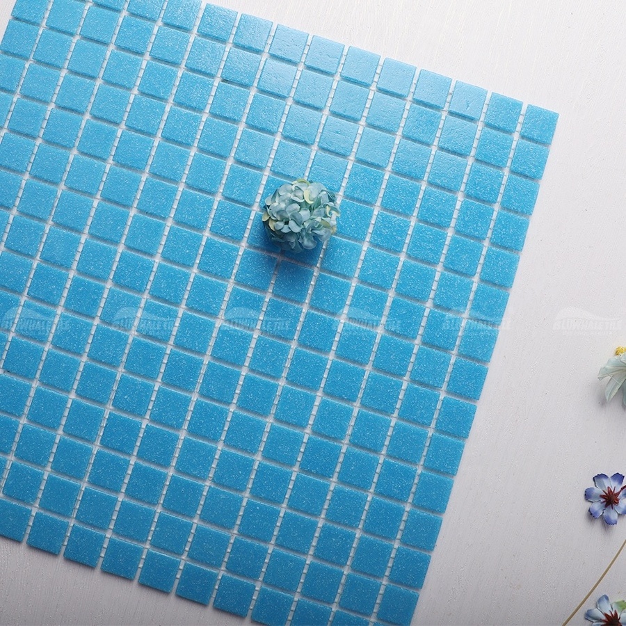 20x20 Glass Sky Blue Mosaico Tile Backsplash Matte Square Hot Melt Iridescent Swimming Pool Mosaic Supplier