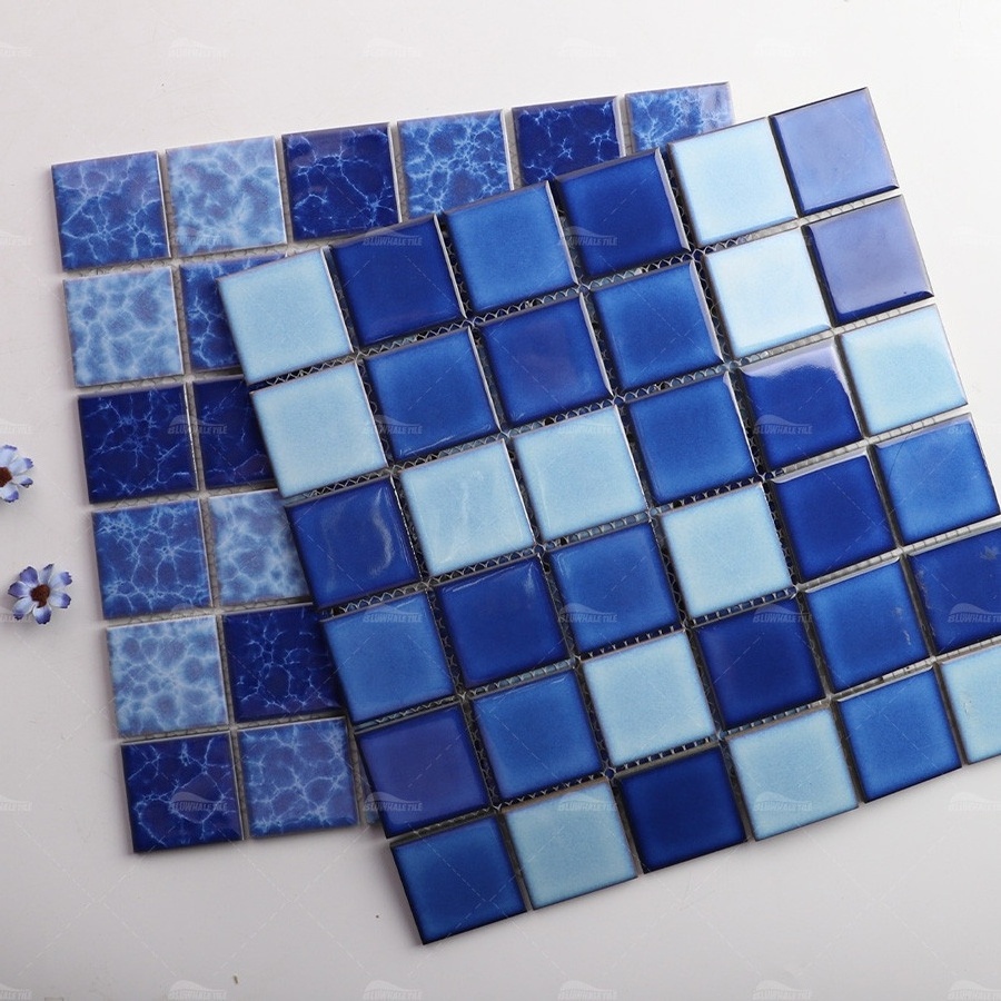 Foshan Factory Cheap Prices Porcelain Mosaique Bathroom Wall Floor Square Green Blue Ceramic Glazed Mosaic Swimming Pool Tile