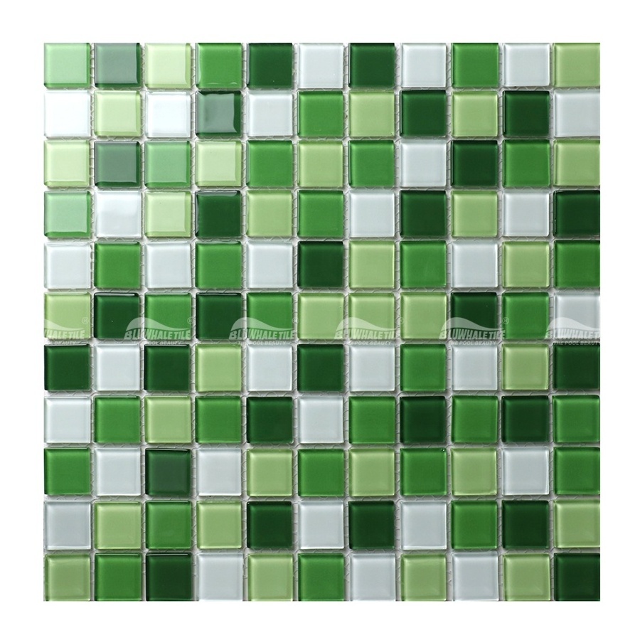 Bluwhale Tile One Stop Pool Supplier Foshan Factory Price Bathroom Square Mix Color Blue Swimming Pool Crystal Mosaic Glass Tile