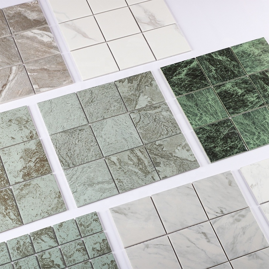 Bluwhale Tile Factory OEM Wholesale Porcelain Ceramic Mosaic Green Natural Stone Marble Look Bali Sukabumi Swimming Pool Tiles