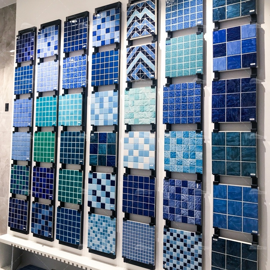 Foshan Factory Cheap Prices Porcelain Mosaique Bathroom Wall Floor Square Green Blue Ceramic Glazed Mosaic Swimming Pool Tile