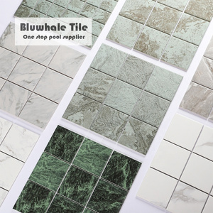 Bluwhale Tile Factory OEM Wholesale Porcelain Ceramic Mosaic Green Natural Stone Marble Look Bali Sukabumi Swimming Pool Tiles