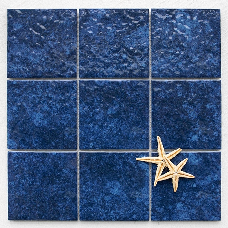 Bluwhale Tile Factory Glossy Glazed Ceramic Ink Jet Ripple Surface Square Mosaic Blue Porcelain Mosaico Tile Swimming Pool Tiles