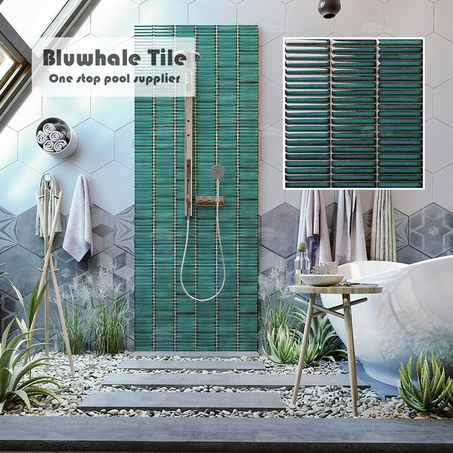 Premium Foshan Factory Bluwhale One Stop Supply Strip Mosaic Tile Finger Tile Ceramic Glaze Dark Green Kit Kat Tile