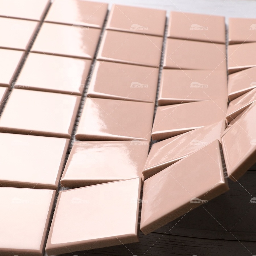 Bluwhale Tile Foshan Factory 48x48 Square Pink Tile Bathroom Wall Spa Glaze Ceramic 2 Inch Pink Pool Tiles