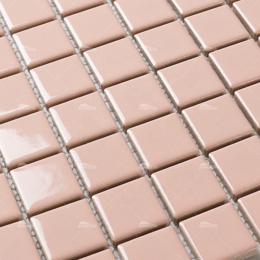 Bluwhale Tile Supplier 23x23 Mosaic Ceramic Swimming Pool Spa Project Pink Ceramic Wall Tiles Pink Mosaic Tiles