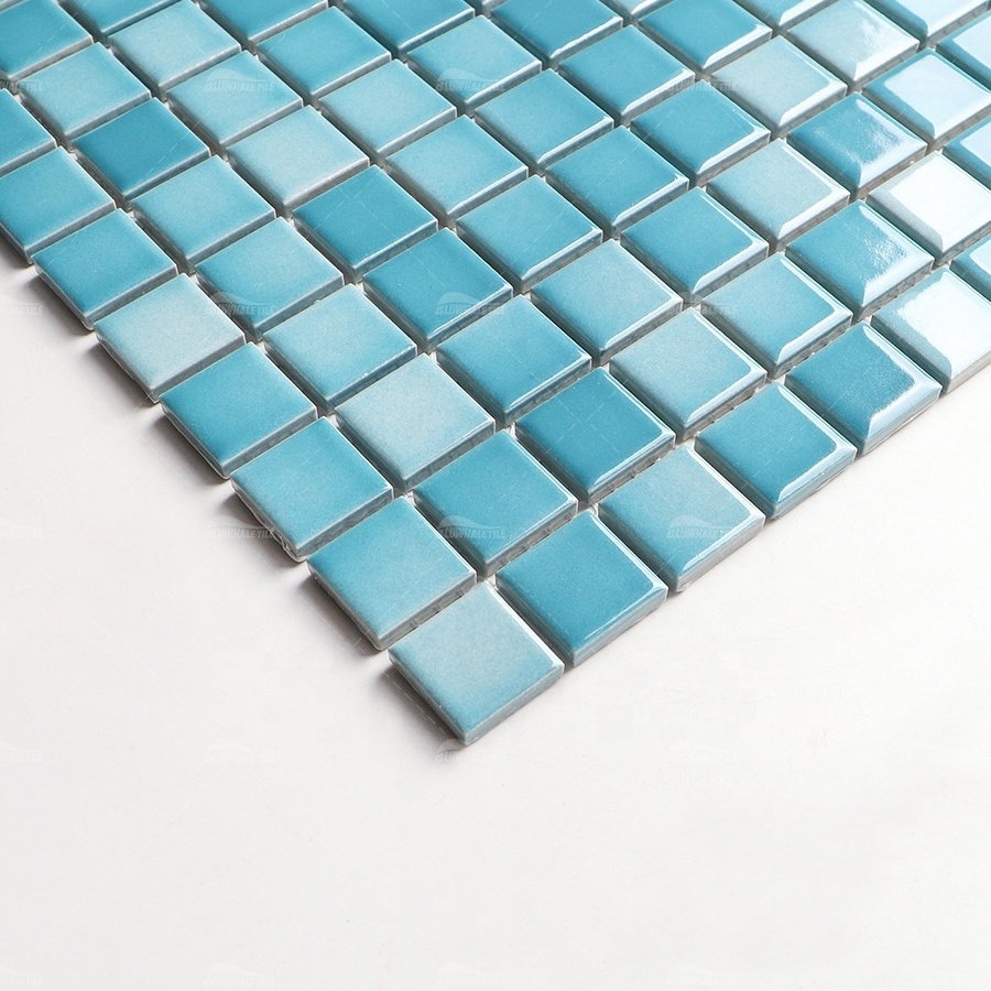 Bluwhale Tile Spa Bathroom Wall Decor 1x1 Ceramic Glazed Blend Blue Square Pool Porcelain Tile For Project