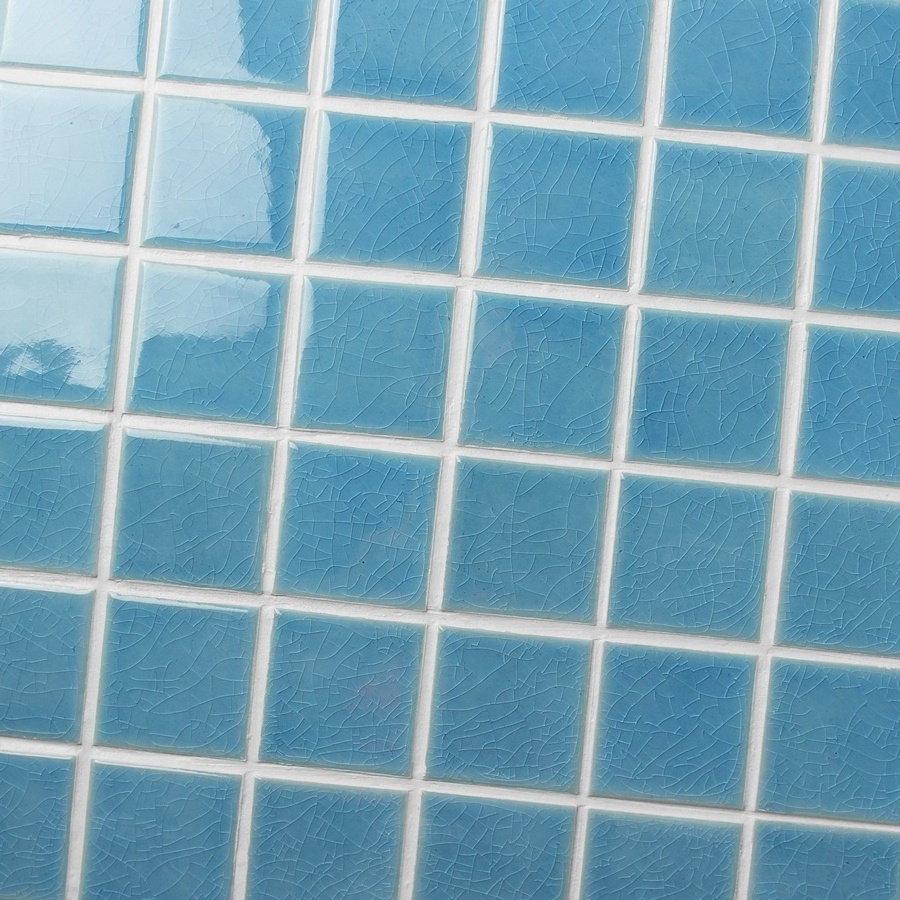 Wholesale Shower Bathroom Wall Decor Porcelain Blue Mosaic Crackle Ceramic Glazed 2x2 Square Mosaic For Swimming Pool