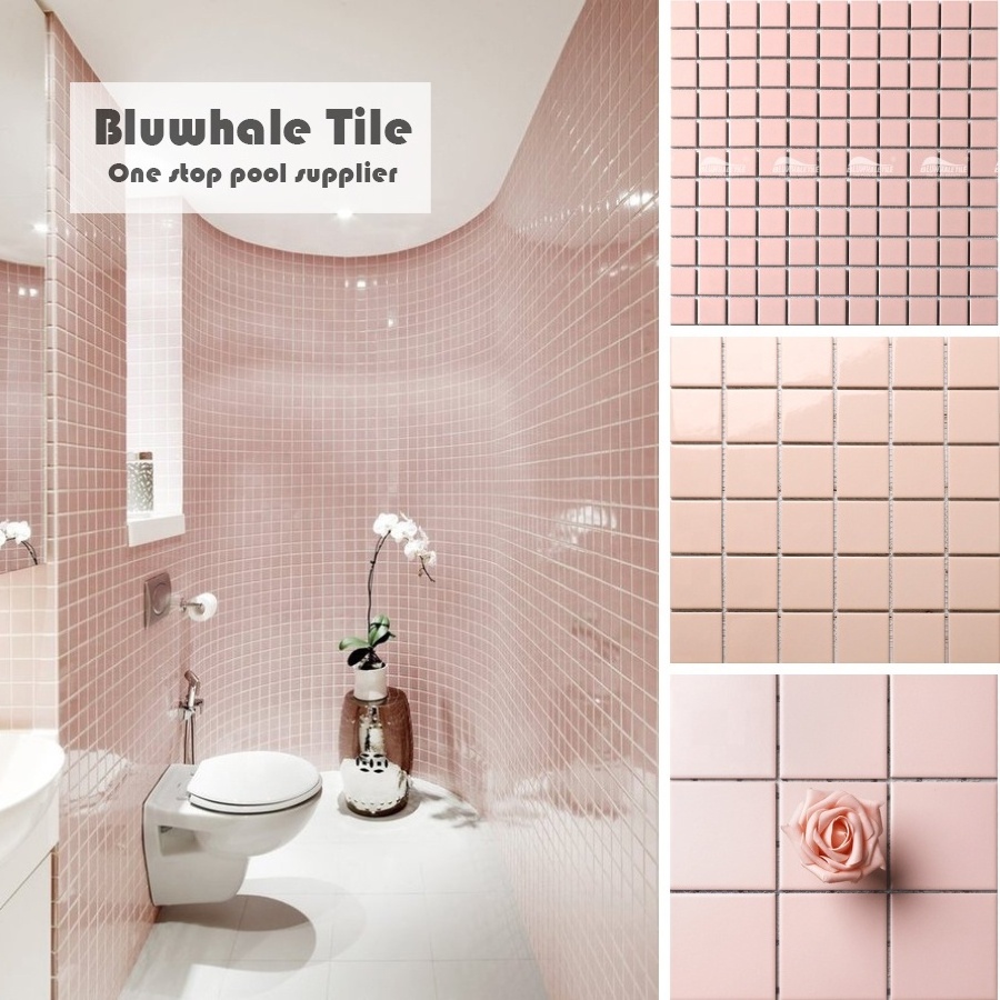 Bluwhale Tile Supplier 23x23 Mosaic Ceramic Swimming Pool Spa Project Pink Ceramic Wall Tiles Pink Mosaic Tiles