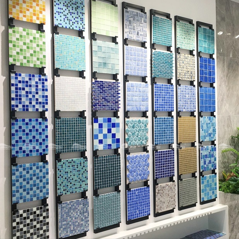 Bluwhale Tile One Stop Pool Supplier Foshan Factory Price Bathroom Square Mix Color Blue Swimming Pool Crystal Mosaic Glass Tile