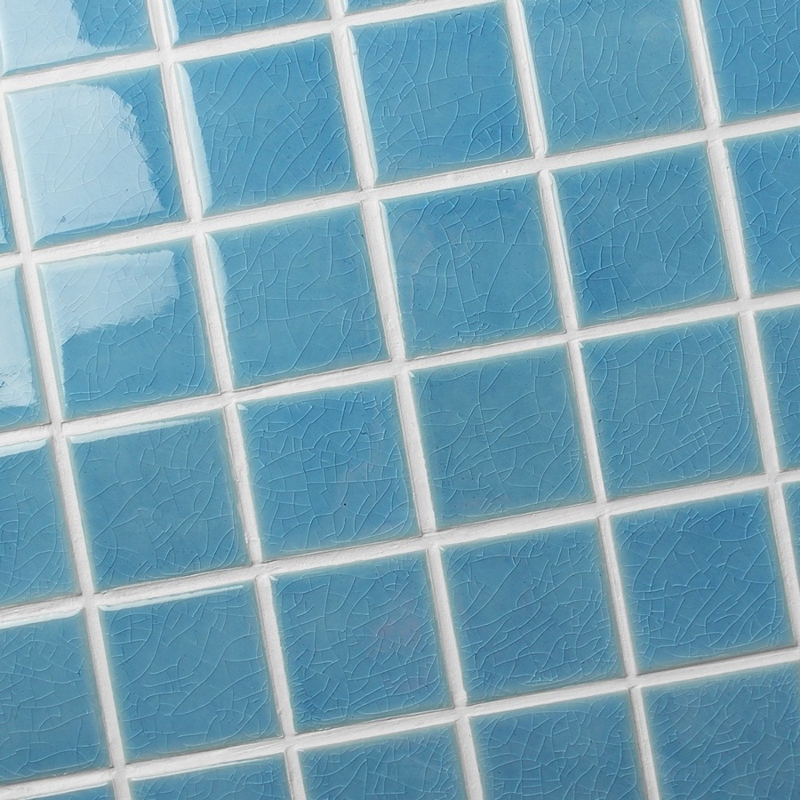 Wholesale Shower Bathroom Wall Decor Porcelain Blue Mosaic Crackle Ceramic Glazed 2x2 Square Mosaic For Swimming Pool