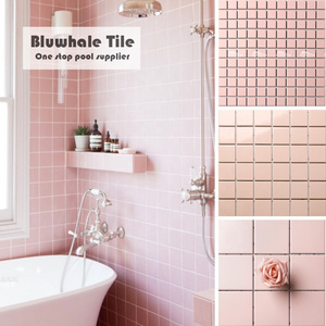 Large Mozaik Size 4 Inch Bathroom Pink Wall Tile 97x97mm Ceramic Mosaics For Swimming Pools