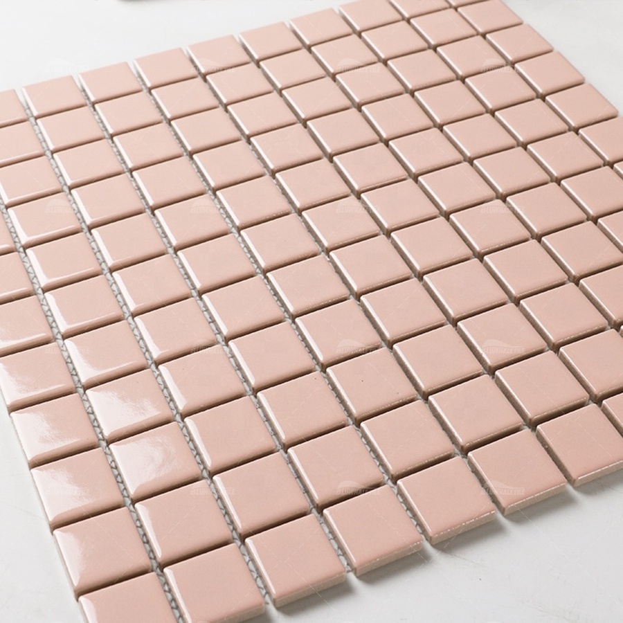 Bluwhale Tile Supplier 23x23 Mosaic Ceramic Swimming Pool Spa Project Pink Ceramic Wall Tiles Pink Mosaic Tiles