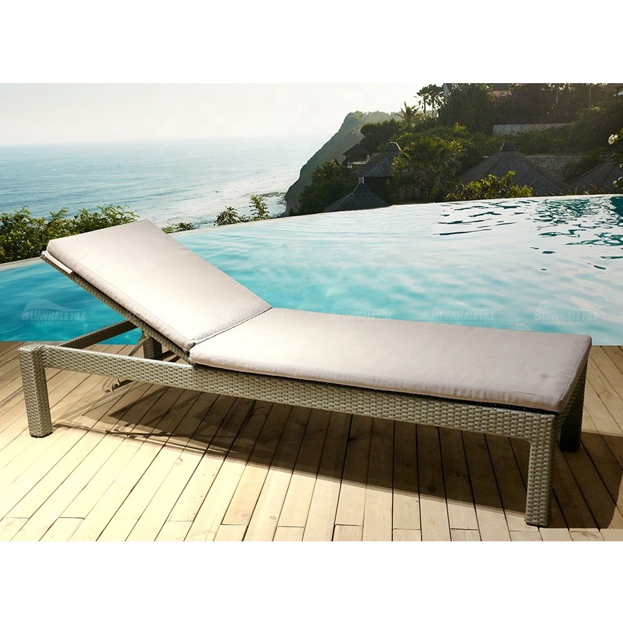 Bluwhale Outdoor Furniture Gray Rattan Adjustable Back Garden Swimming Pool Chaise Lounge Chairs With Cushion