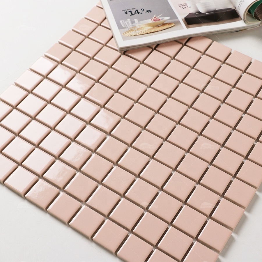 Bluwhale Tile Supplier 23x23 Mosaic Ceramic Swimming Pool Spa Project Pink Ceramic Wall Tiles Pink Mosaic Tiles