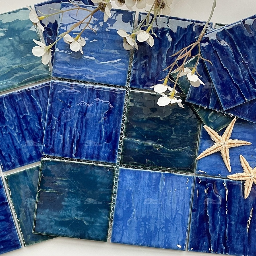 Bluwhale Tile One Stop Manufacturer Cheap Price 4 Inch Ceramic Pool Tile Blue Mosaic Tiles Philippines for Swimming Pool