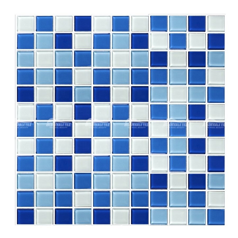 Bluwhale Tile One Stop Pool Supplier Foshan Factory Price Bathroom Square Mix Color Blue Swimming Pool Crystal Mosaic Glass Tile