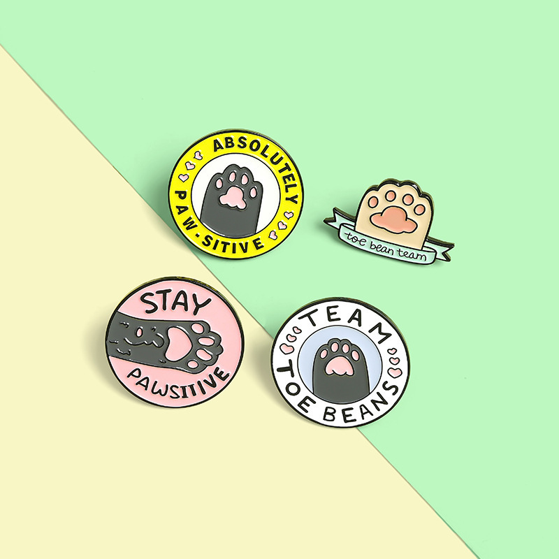 Cute Pink Stay Pawsitive Enamel Pin Dog cat Footprints Cartoon Funny Brooch lapel pin