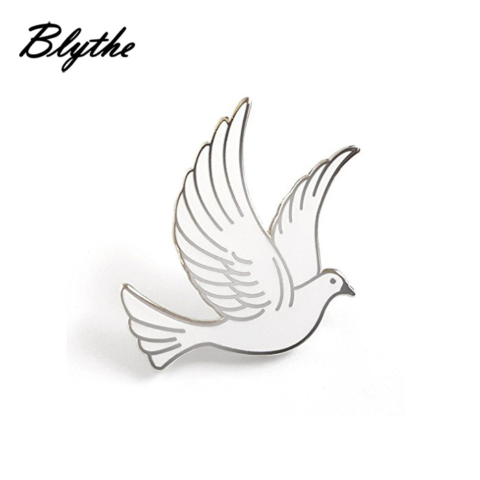 Latest design metal gold plated white peace dove shape enamel lapel pin badge 3d enamel pin