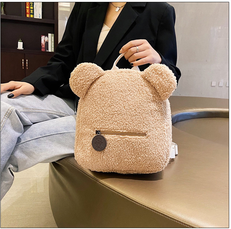 Cute Bear Ears Backpack Solid Color Parent-Child Bag Plush Backpack For Girls