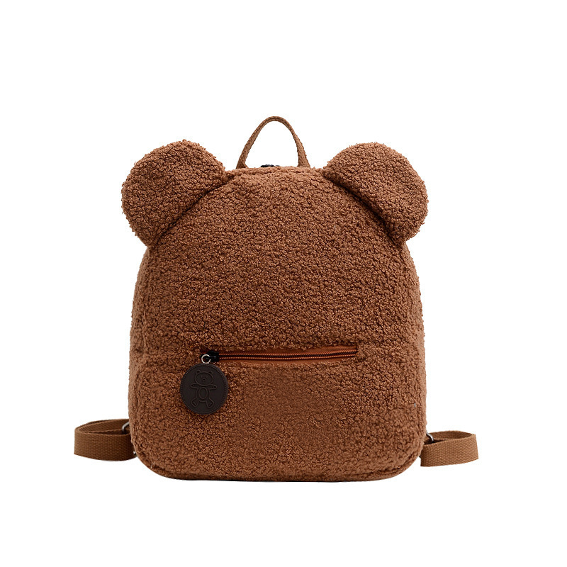 Cute Bear Ears Backpack Solid Color Parent-Child Bag Plush Backpack For Girls