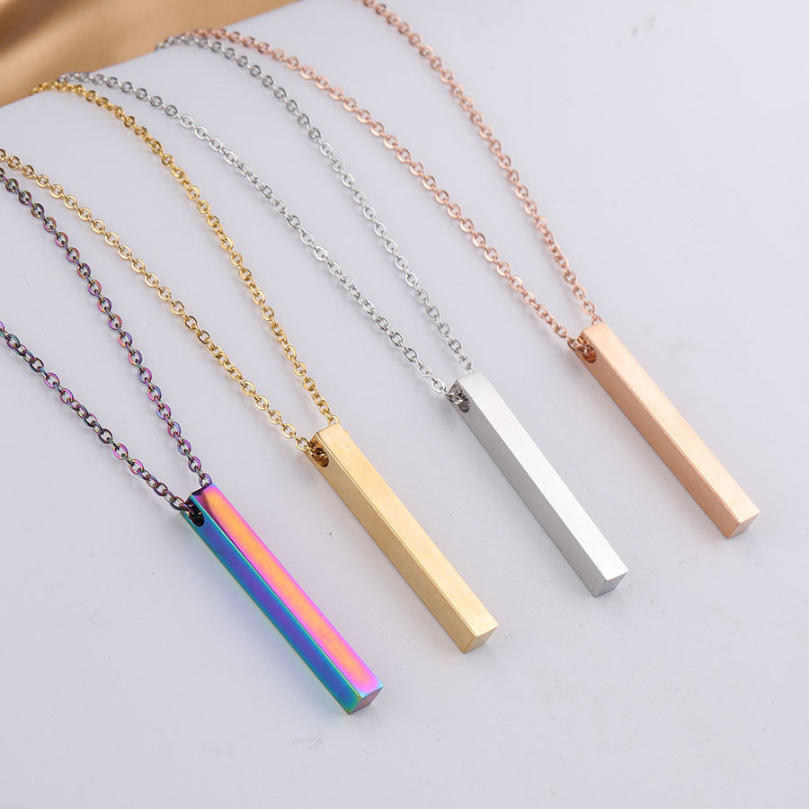 Blank 5*40mm Stainless steel 3D bar Pendant necklace Silver / gold / rose gold / bar necklace with custom laser logo