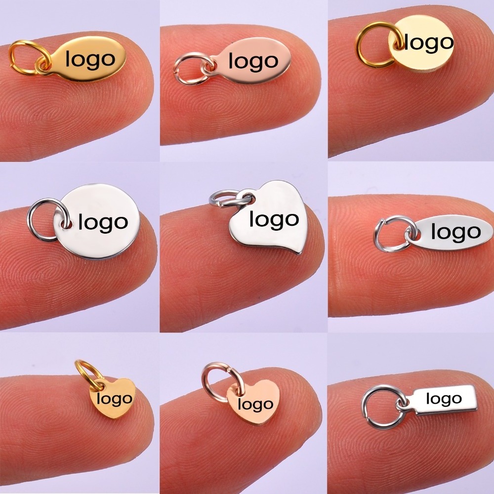 custom different shaped blank metal jewelry tag stainless steel laser engraving logo tag for Jewelry Making