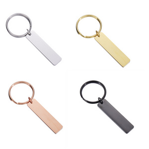 40*10mm Blank Stainless steel Bar Keychain Silver / Gold / Rose gold Dog Tag Keychain with Custom laser logo