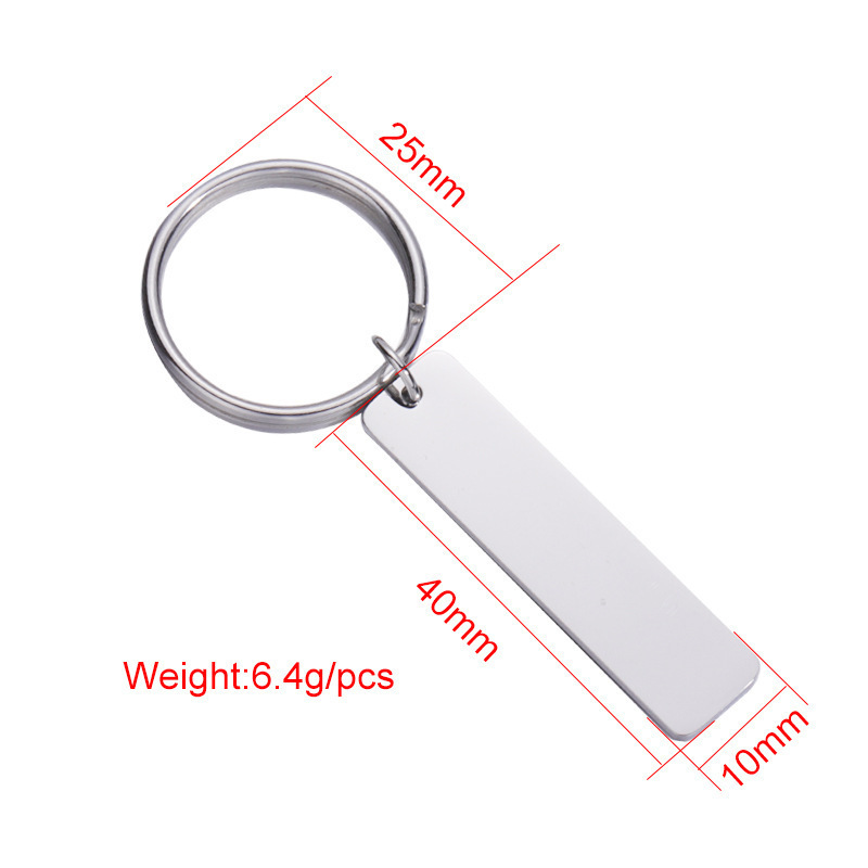 40*10mm Blank Stainless steel Bar Keychain Silver / Gold / Rose gold Dog Tag Keychain with Custom laser logo